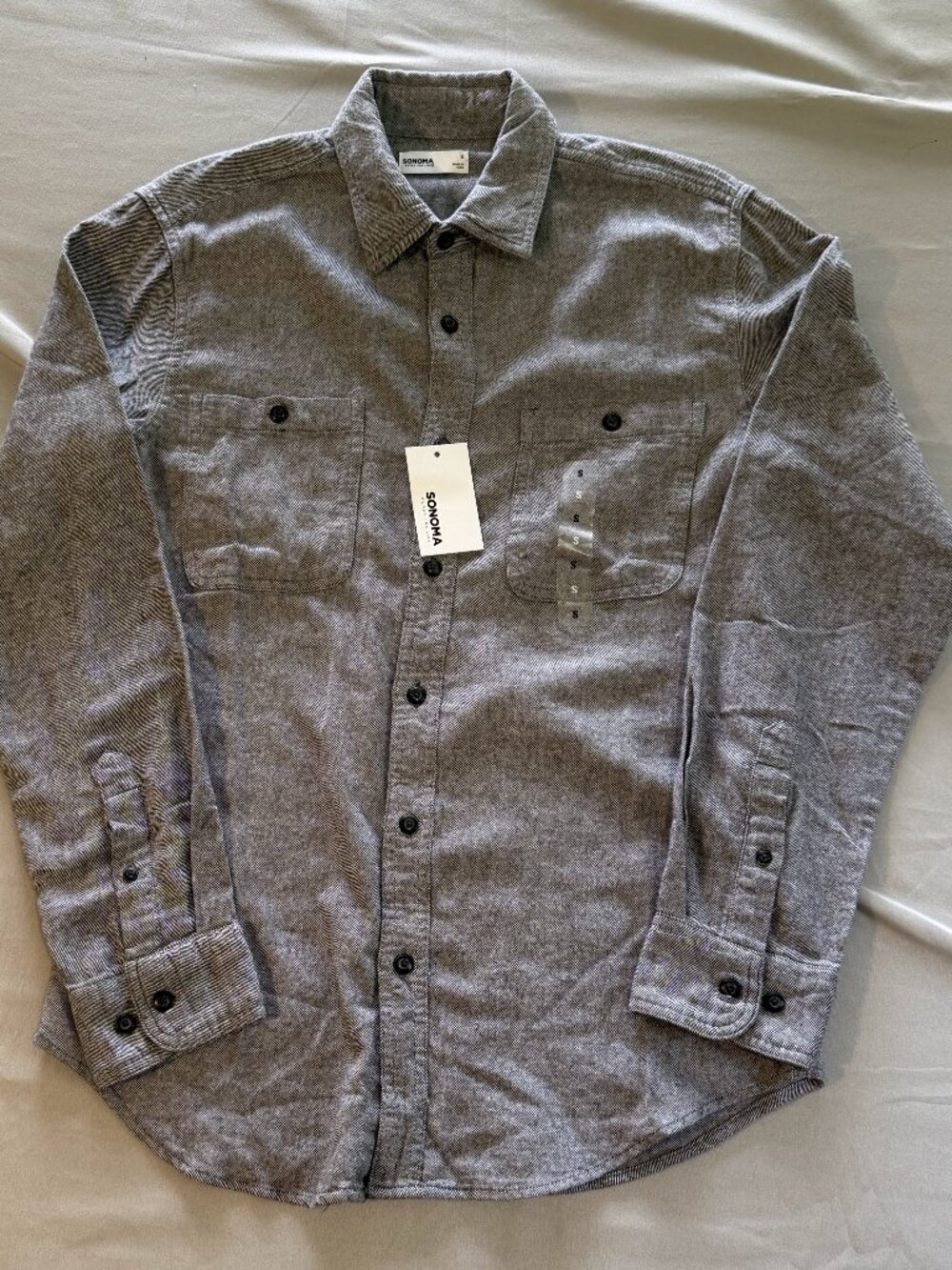 Sonoma Men's Super Soft Flannel Shirt Small Gray Long Sleeve Button Up New
